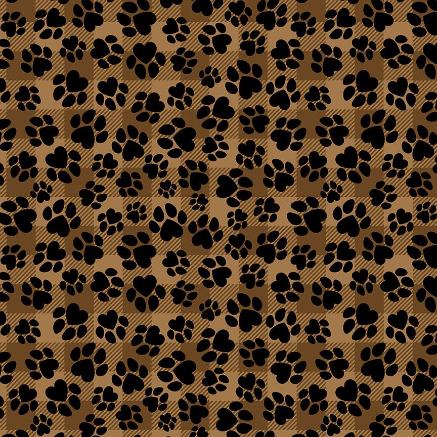 DOG-CD3319-BROWN DOG PAWS ON PLAID