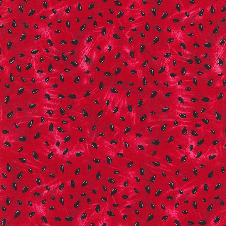 Red background with black watermelon seed pattern