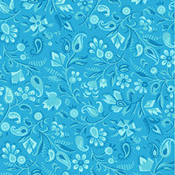 Blue fabric with floral pattern on a white background