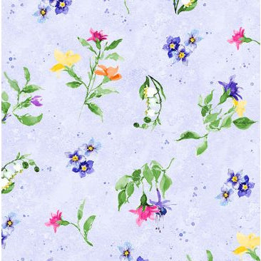 Floral pattern with colorful flowers on a light blue background