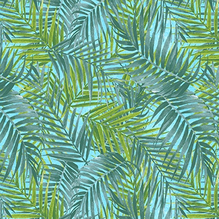 3803-72 Aqua - Tropical Leaves || Flock Star