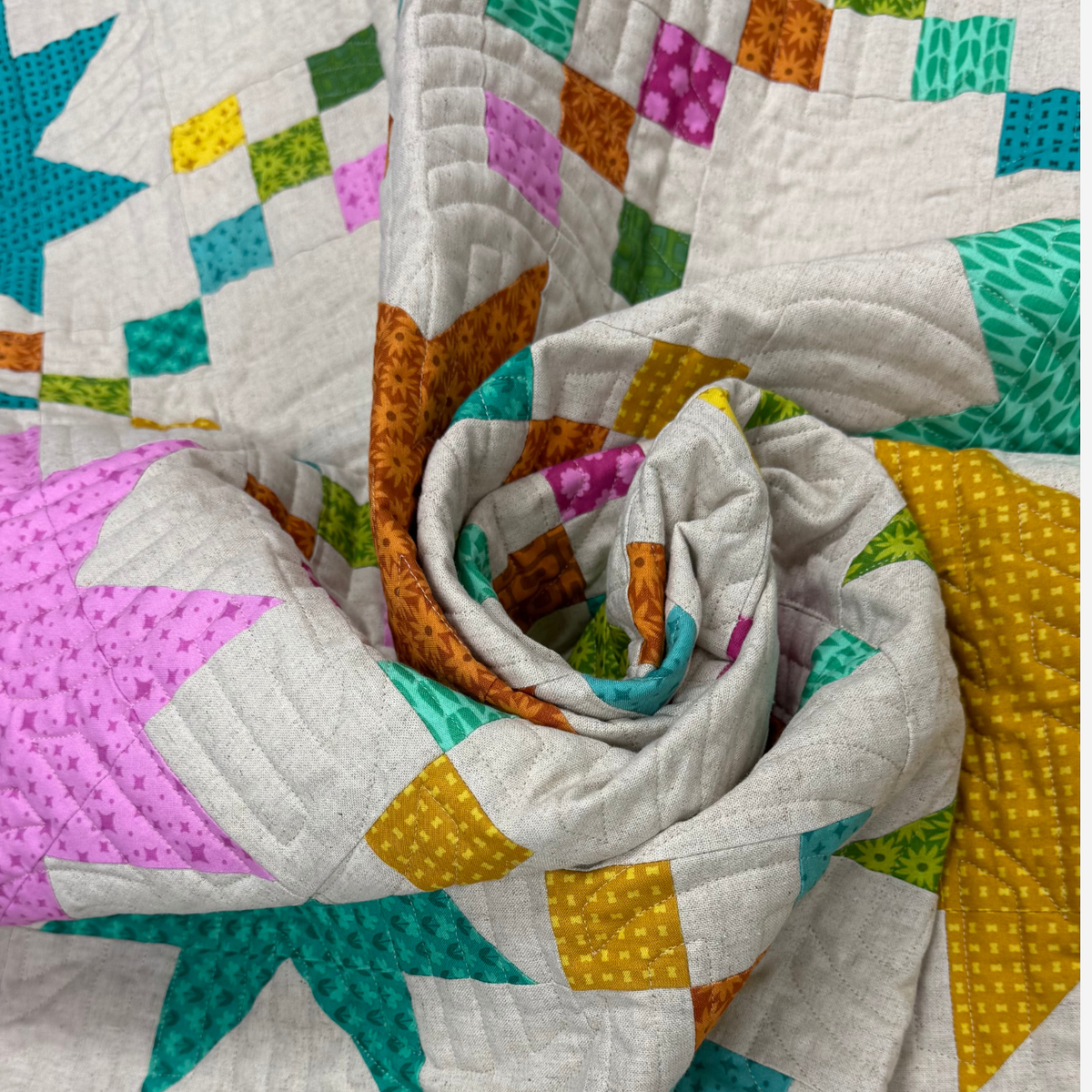 Nine Patch Stars Quilt Kit Featuring Scenery