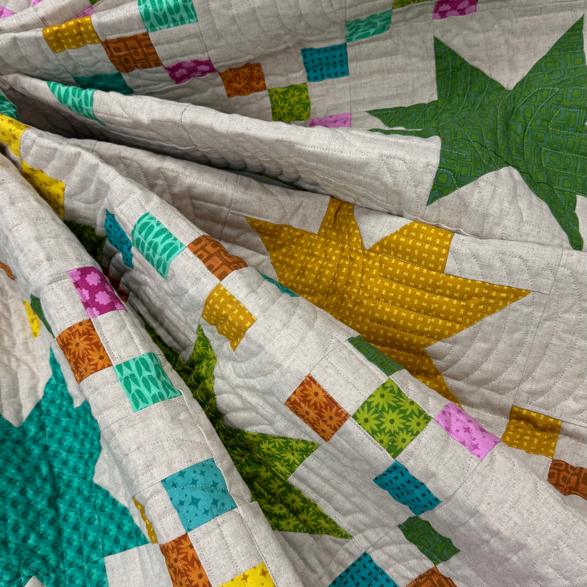 Nine Patch Stars Quilt Kit Featuring Scenery