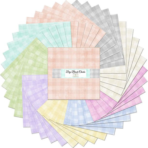 Set of pastel checkered cloths with a central pink square and brand label on a white background.
