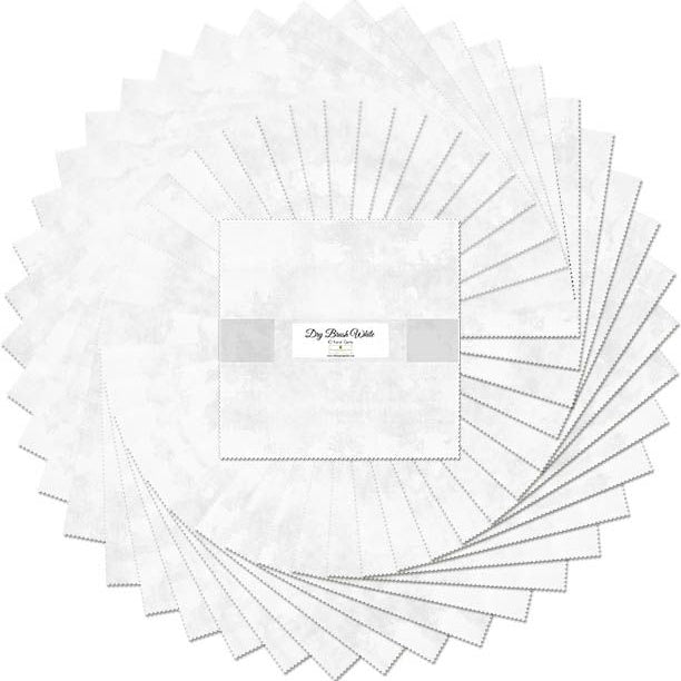 Set of white fabric squares with a central square and brand name on a white background