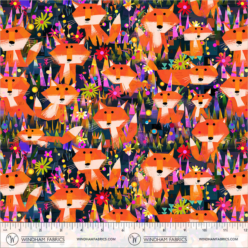 Animal Kingdom || 55456D-2 Midnight Blue || Foxes and Flowers