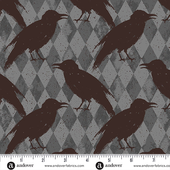 A-1075-C Nevermore by Andover Fabrics Gray Crow Harlequin