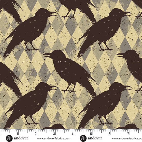 A-1075-L Nevermore by Andover Fabrics Cream Crow Harlequin