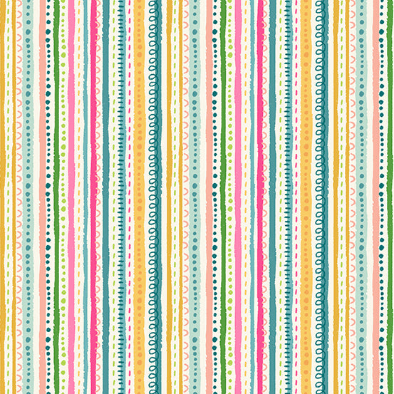 TP-2608-P In The Jungle by Makower UK Doodle Stripe Pink