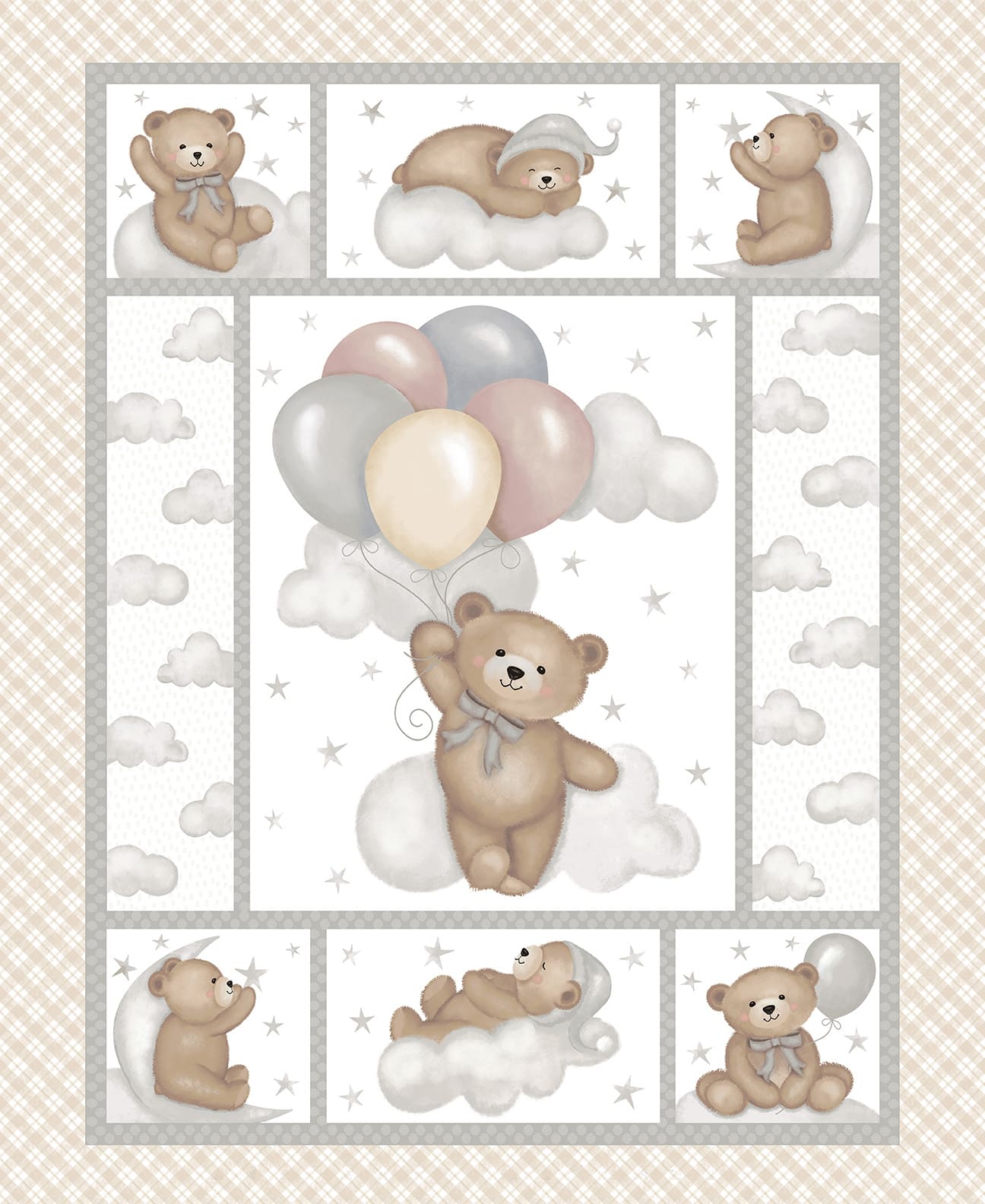 8526P-34 Oatmeal/Gray || Sleepy Teddy || 36" Panel