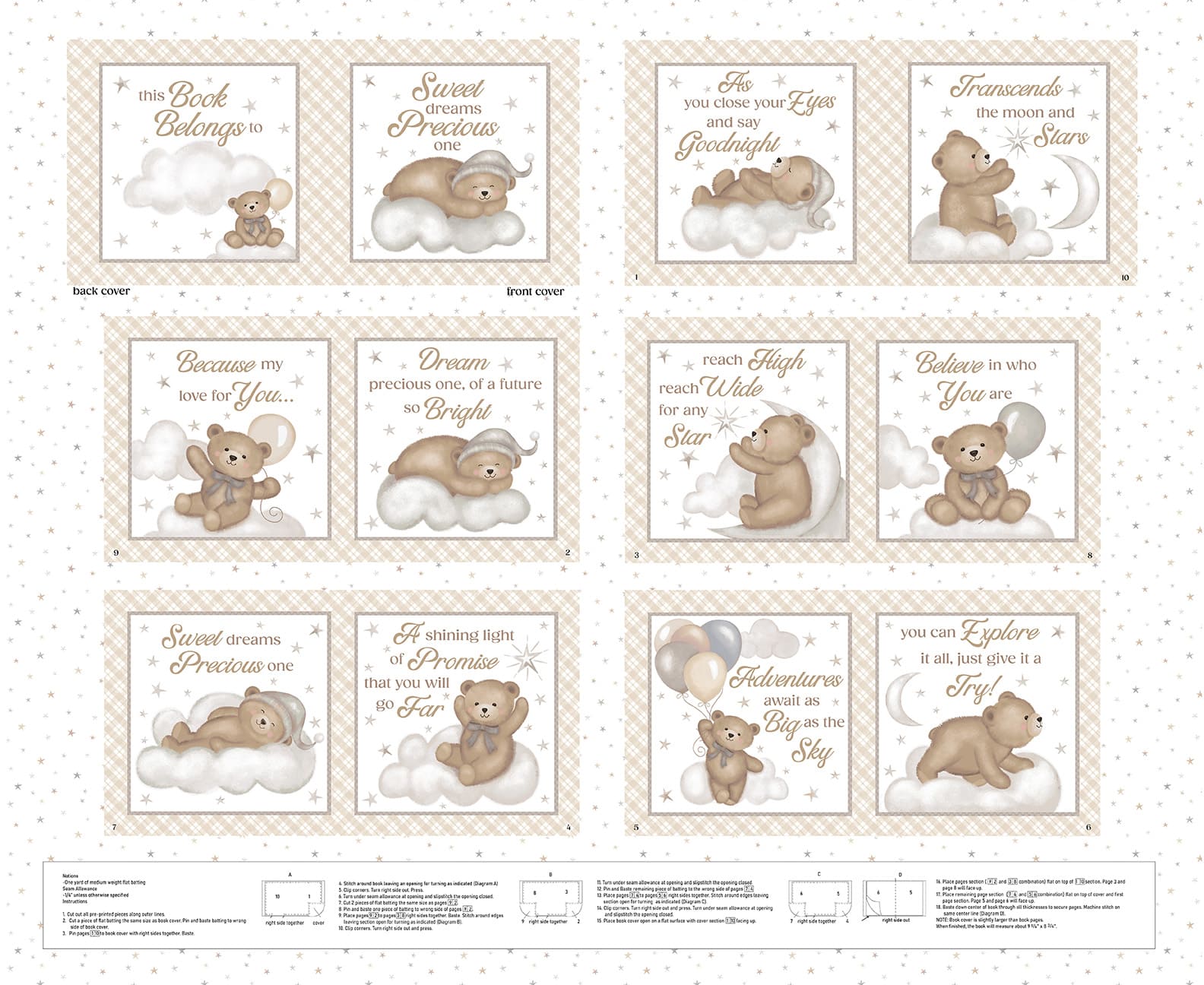 8527P-34 White/Multi || Sleepy Teddy || 36" Book Panel