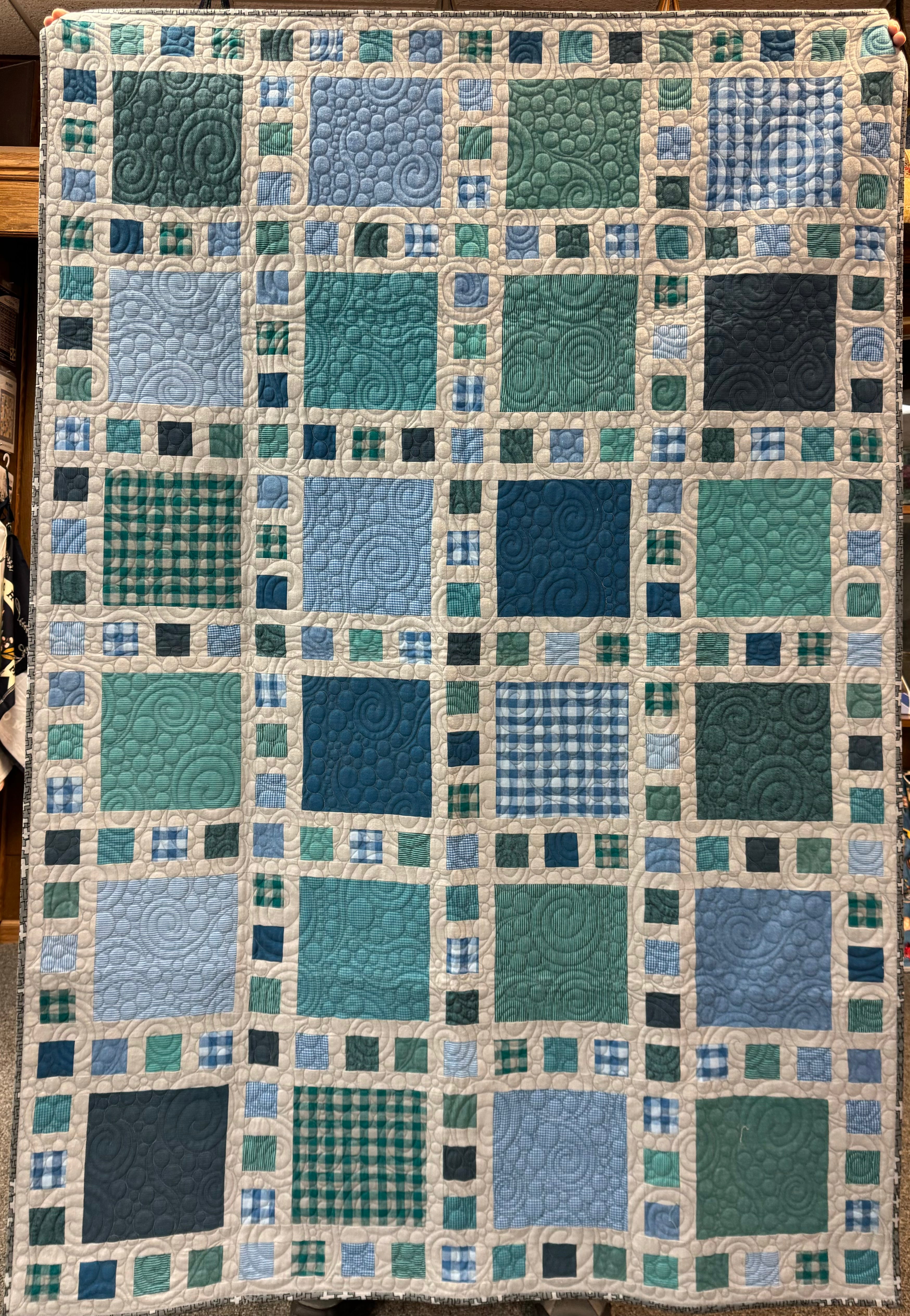 Blue Brushed Cotton Squares Quilt