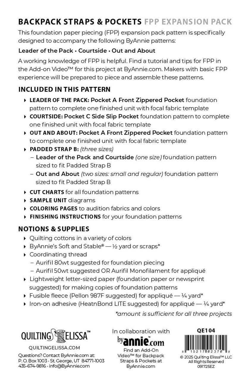 Backpack Straps and Pockets - FPP Expansion Pack (for ByAnnie patterns) # QE104