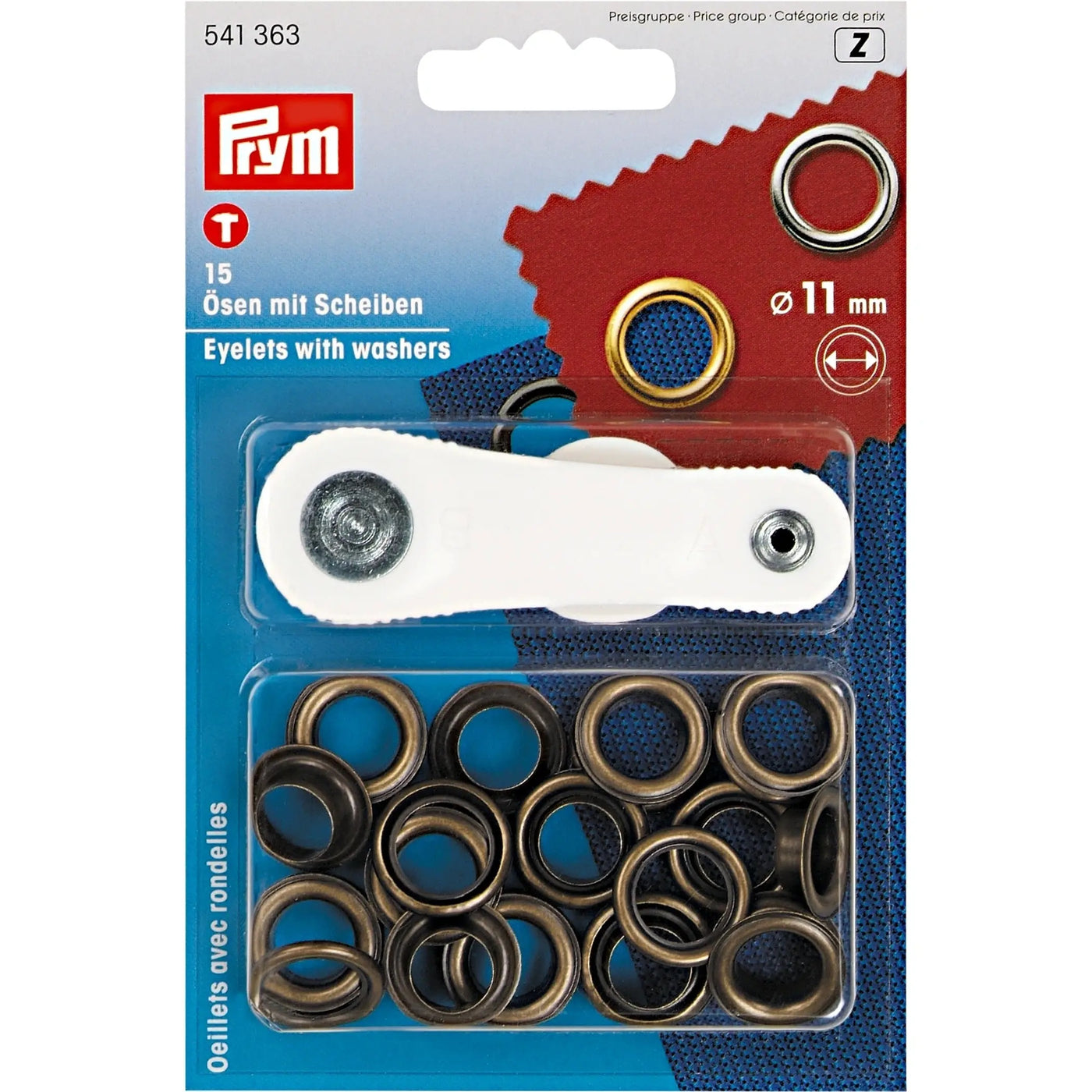 Eyelets with Washers 11 mm Antique Brass with Tool - 15pc
