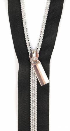ZBY5C11 Black #5 Nylon Nickel Coil Zip ers: 3 Yards with 9 Pulls