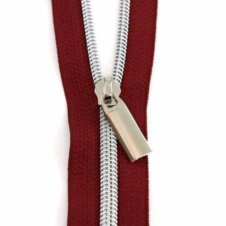 ZBY5C41 Burgundy #5 Nylon Nickel Coil ippers: 3 Yards with 9 Pulls