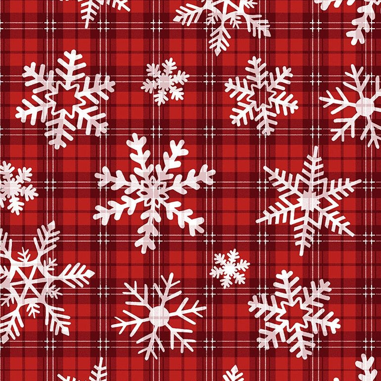 GAIL-CD1466-RED SNOWFLAKES ON PLAID