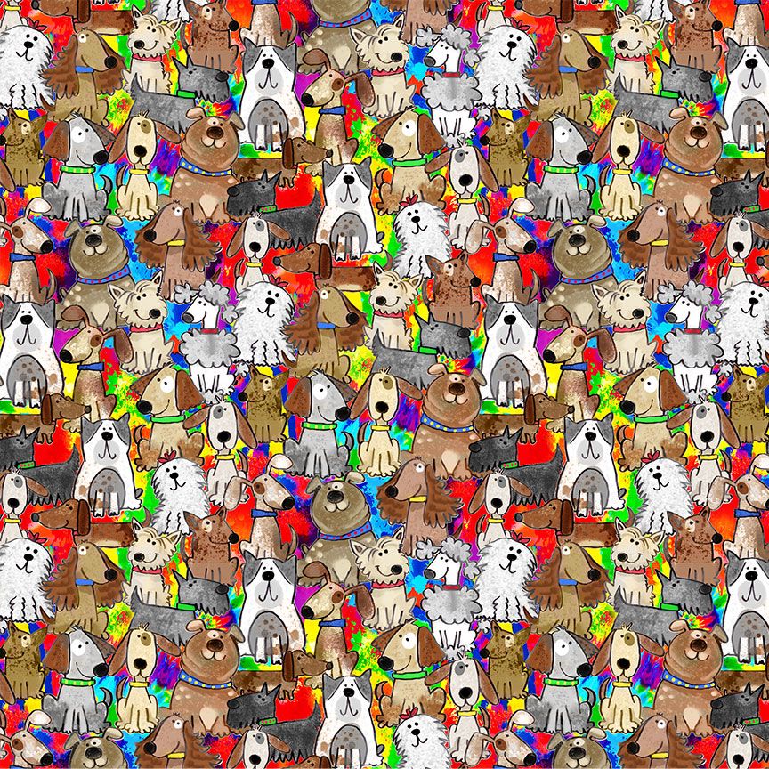 GAIL-CD4460 MULTI || DOGS ON TIE DYE BACKGROUND