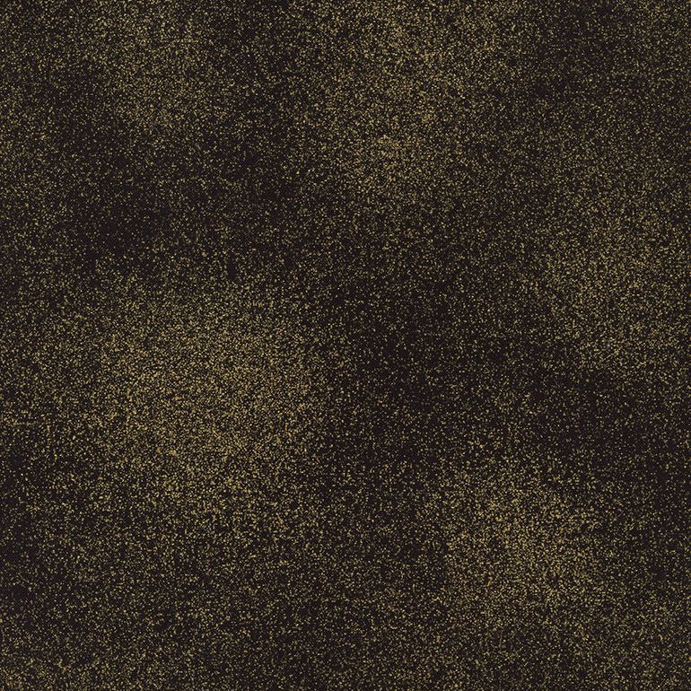 Black with gold metallic spatter textured fabric pattern