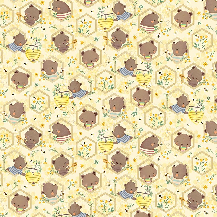 KIDZ-CD3488-BEIGE BEARS ON HONEYCOMB