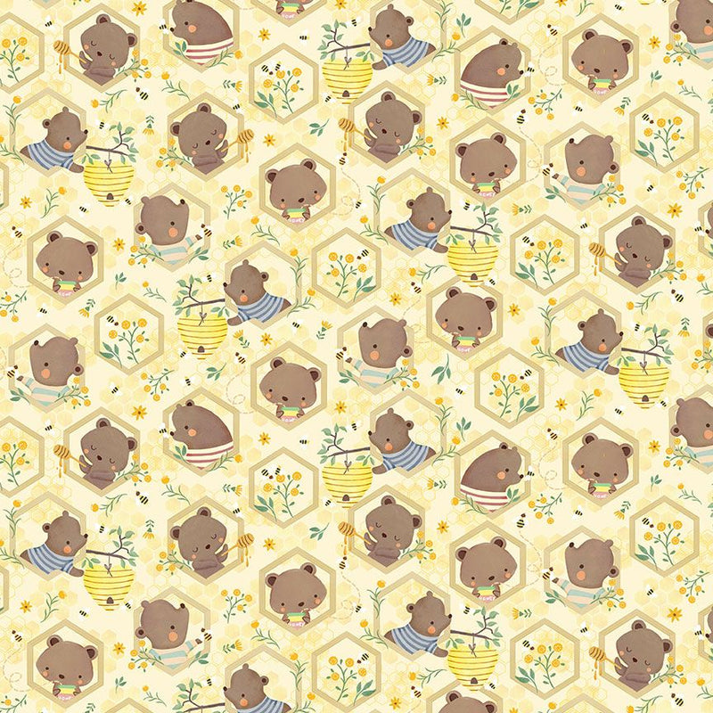 KIDZ-CD3488-BEIGE BEARS ON HONEYCOMB