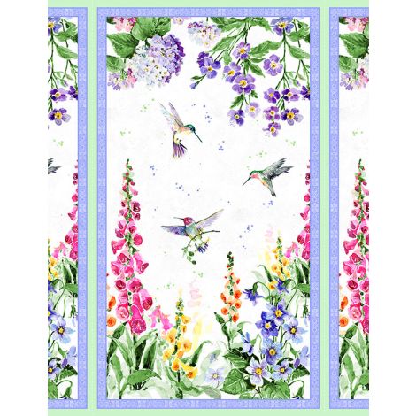 Floral Flutter - Large Panel with Hummingbirds and Flowers