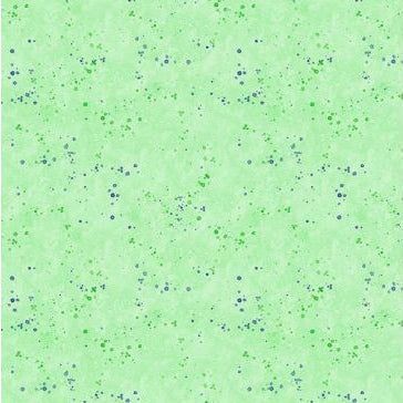 Speckled green fabric texture with small blue and purple dots on a light green background