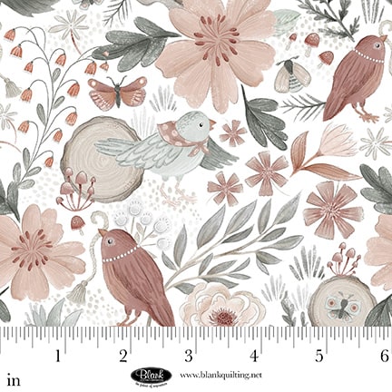 4574-01 White || Petals & Pewter || Birds and Flowers-White