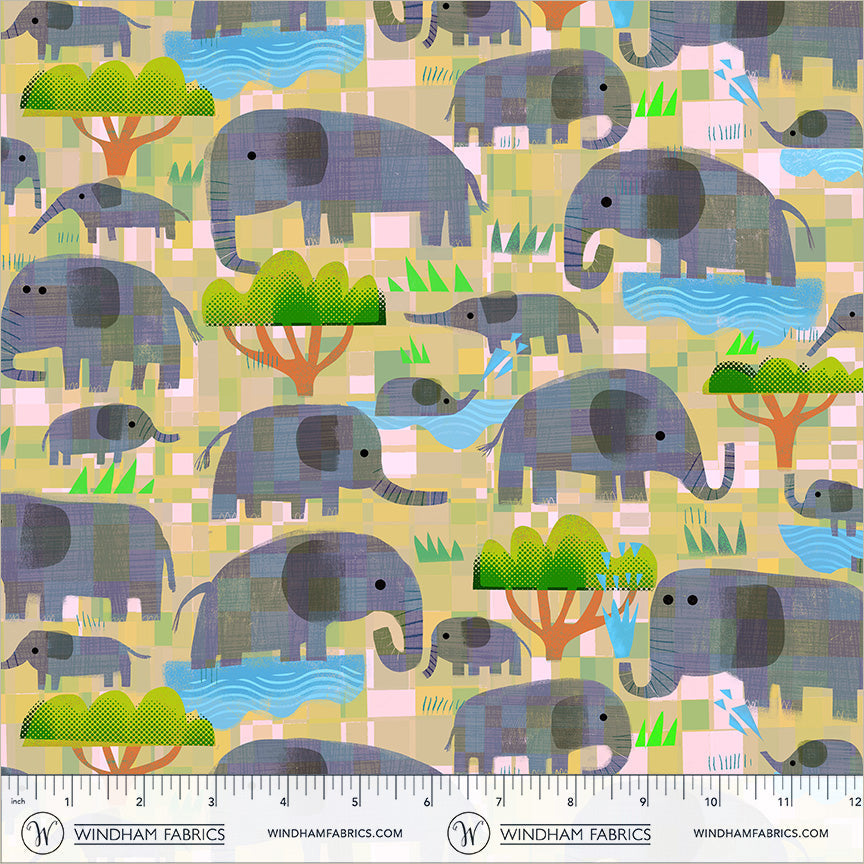Animal Kingdom || 55459D-5 Yellow Savanna || Mama Elephant, Baby Elephant