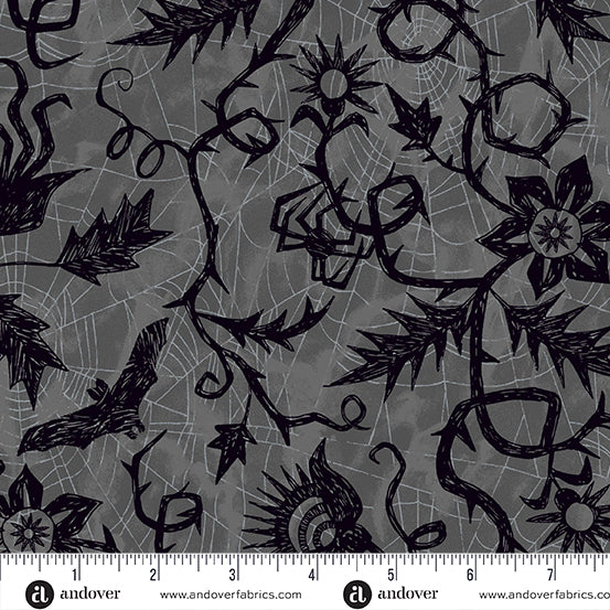 A-1076-C Nevermore by Andover Fabrics Gray Vine Spiderweb