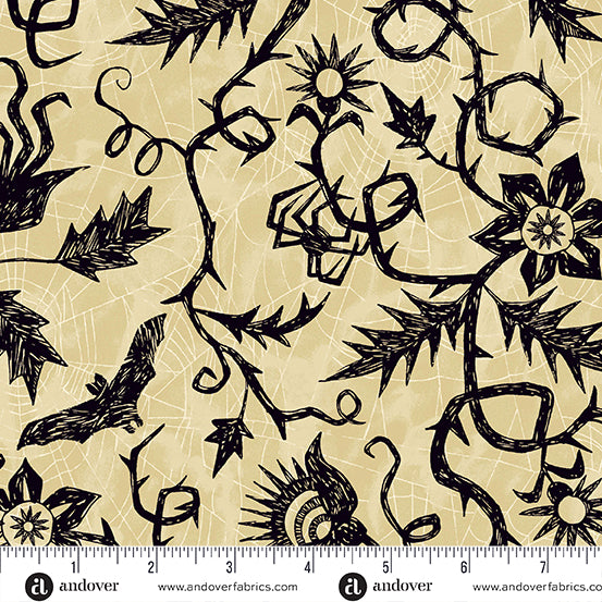 A-1076-L Nevermore by Andover Fabrics Cream Vine Spiderweb