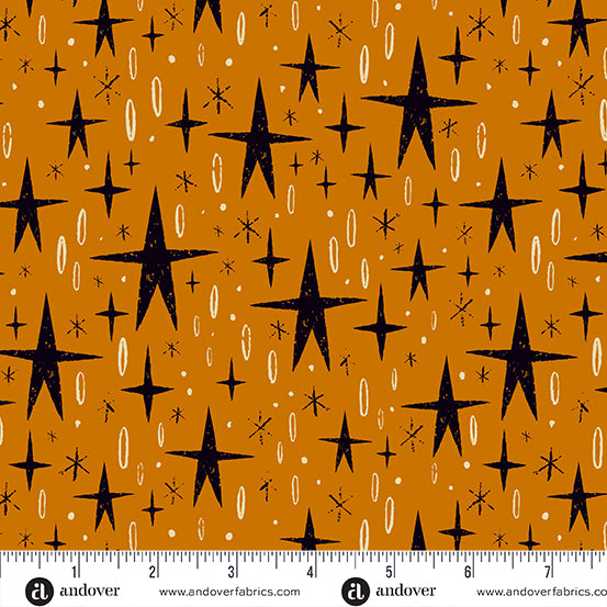 A-1077-O Nevermore by Andover Fabrics Orange Tall Stars