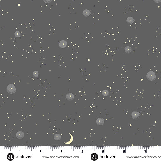 A-1078-C Nevermore by Andover Fabrics Gray Galaxy with Moon