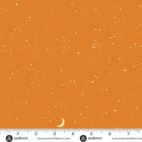 A-1078-O Nevermore by Andover Fabrics Orange Galaxy with Moon