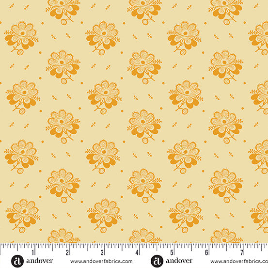 A-1143-L Indigo Cheddar II by Andover Fabrics Picotage Floral Cream