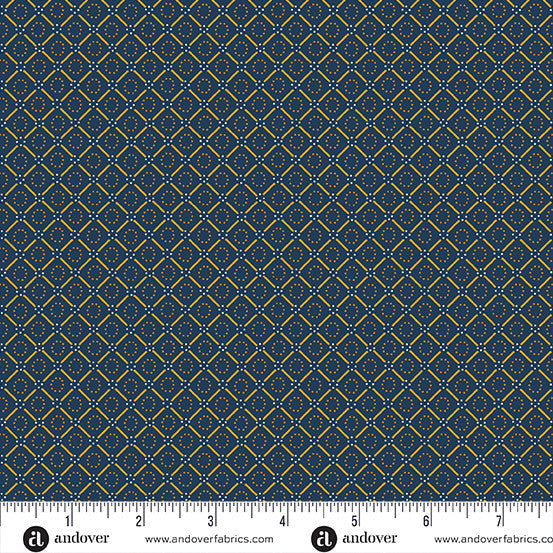 A-1145-B Indigo Cheddar II by Andover Fabrics Circles in Diamonds Indigo