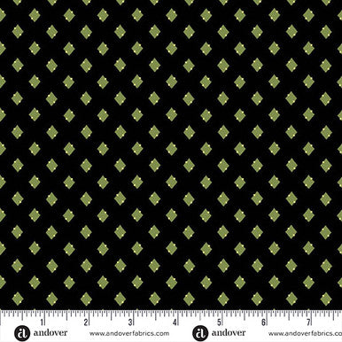 A-1334-K Green Leaves by Andover Fabrics Hook Diamonds Black