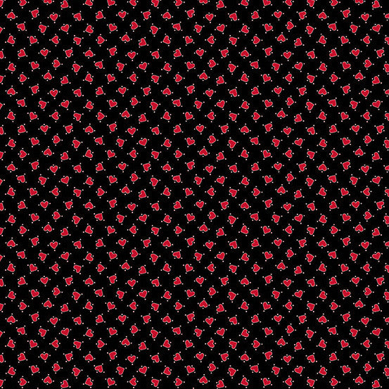 A-401-K Be Mine by Andover Fabrics Tossed Hearts Black