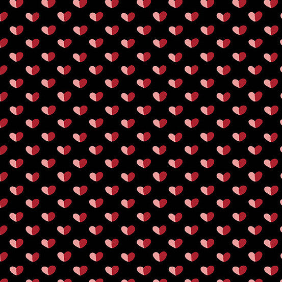 A-402-K Be Mine by Andover Fabrics Shadow Hearts Black