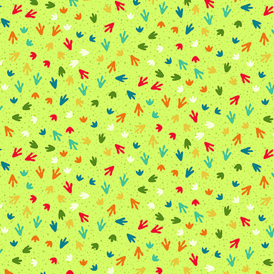 TP-2539-G Dino Friends by Makower UK Footprints Green