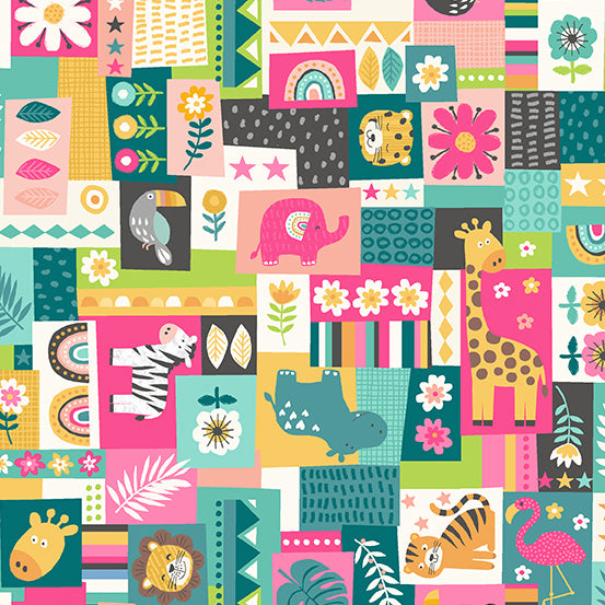 TP-2604-P In The Jungle by Makower UK Montage Pink