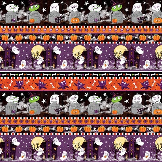 7792G-59 Multi - Border Stripe || Graveyard Ghouls-Glow