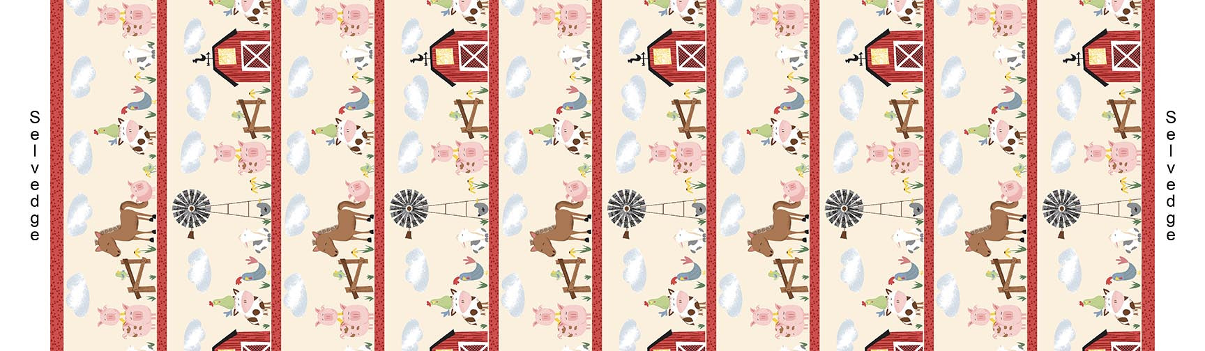 7976-48 Red - Border Stripe || Farm-tastic Friends