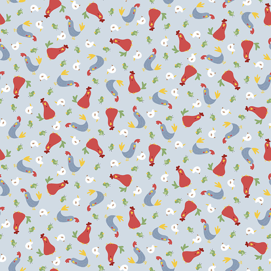 7983-11 Blue - Tossed Roosters || Farm-tastic Friends