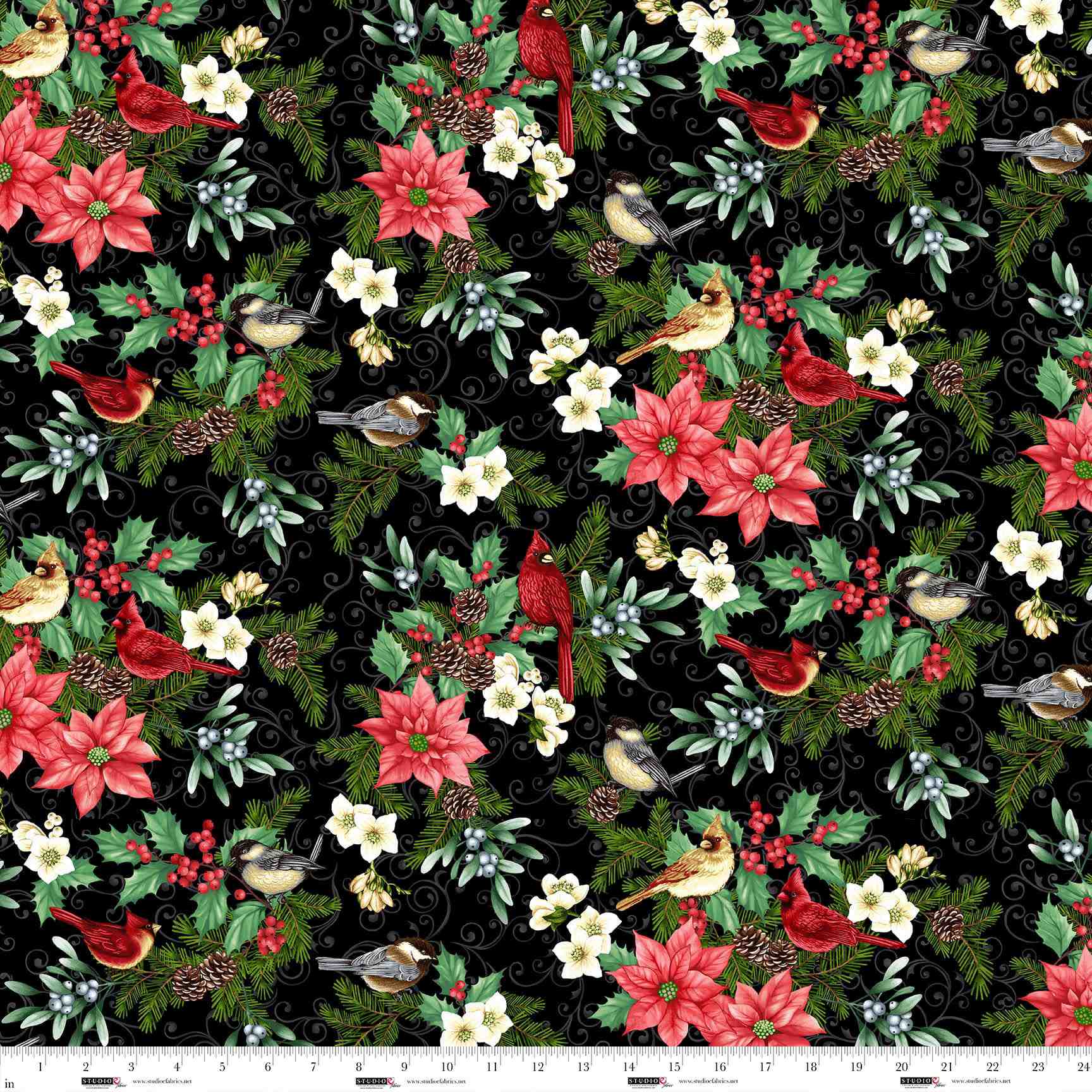8386-99 Black Multi || Blooms of the Holiday
