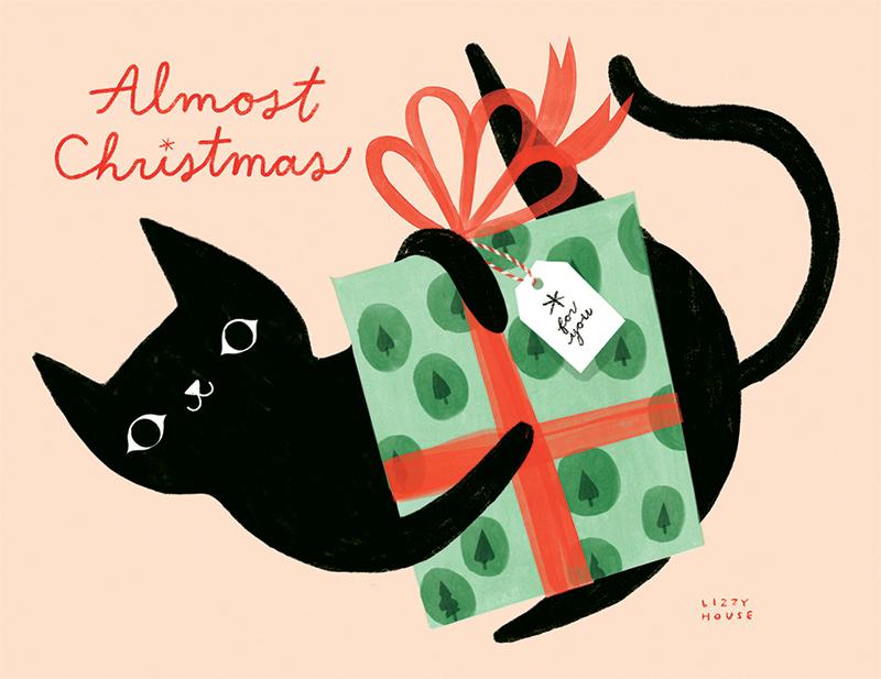 Lizzy House Holiday Card - LHHOLASST Cat with Gift