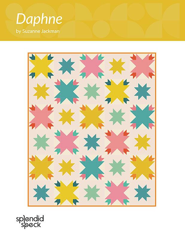 Colorful star pattern on a beige background with 'Daphne' by Suzanne Jackman branding.