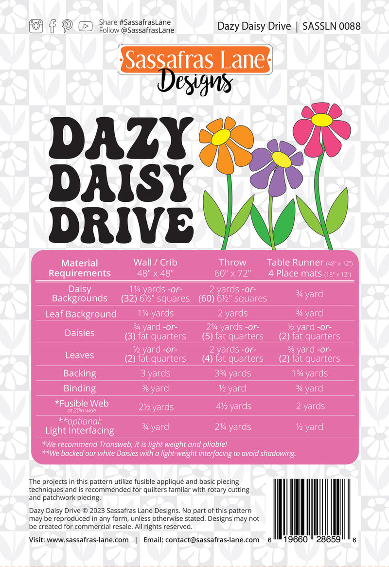 Dazy Daisy Drive Quilt & Table Runner Pattern SASSLN 0088