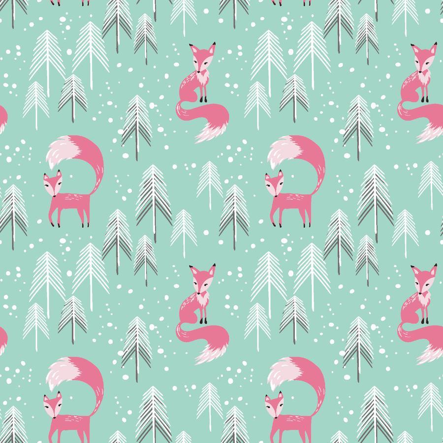 Foxes - Aqua || Snowy Weather Flannel