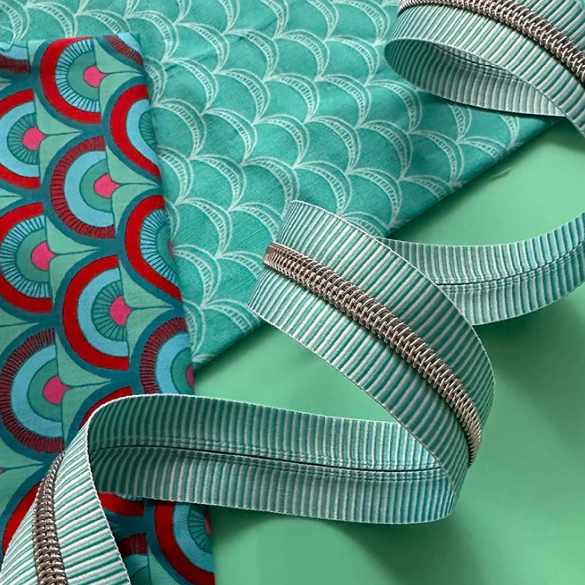 Teal Stripe - Nickel Teeth Size #5 Zipper Tape SASSKIT 17M